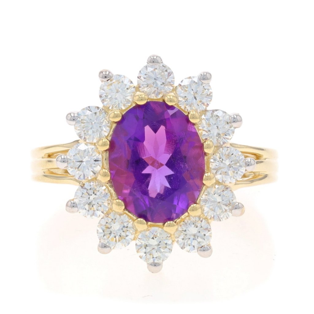 Yellow Gold Amethyst Diamond Cocktail Halo Ring  10k Oval 360ctw